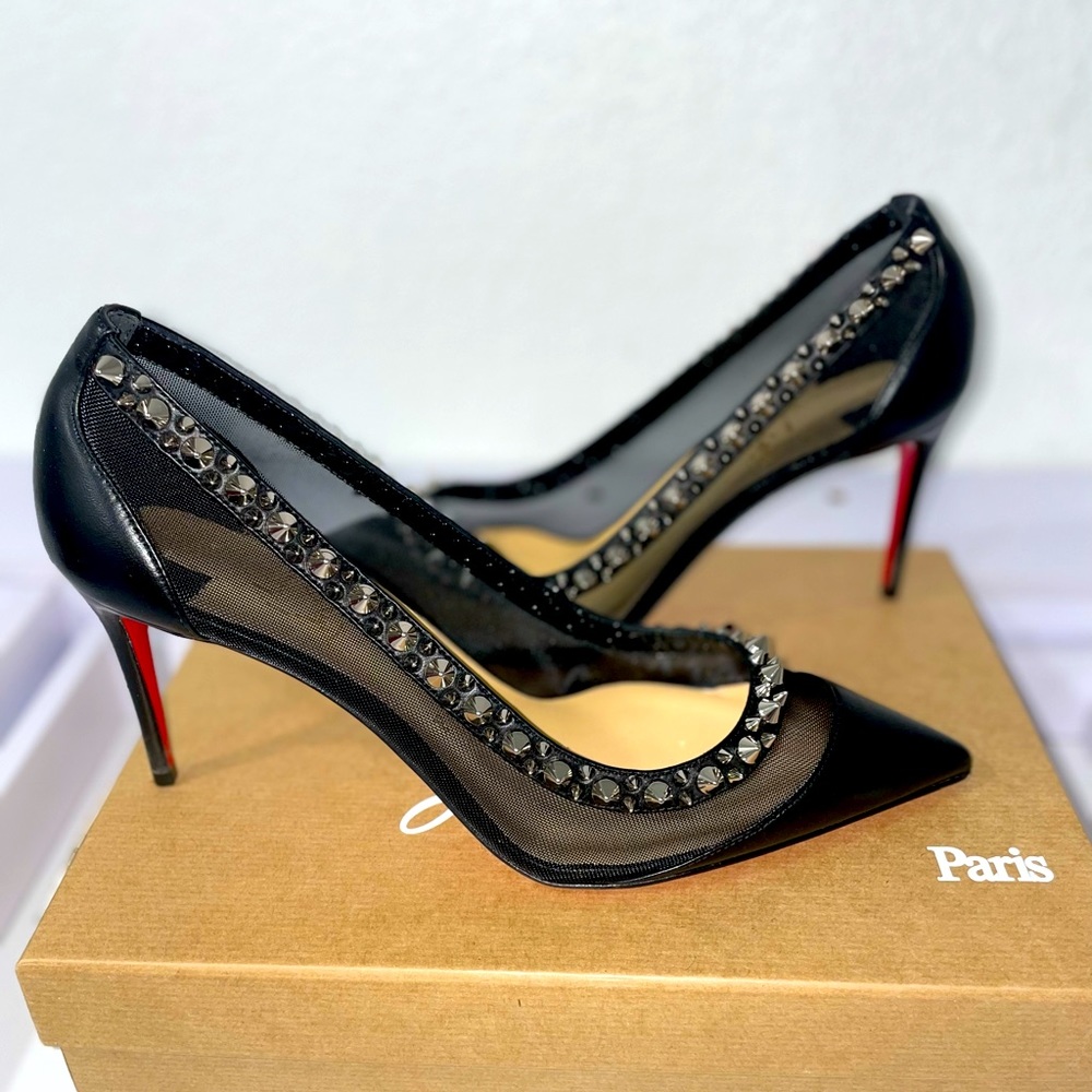 Christian Louboutin black & silver Galativi Spikes 85 heels